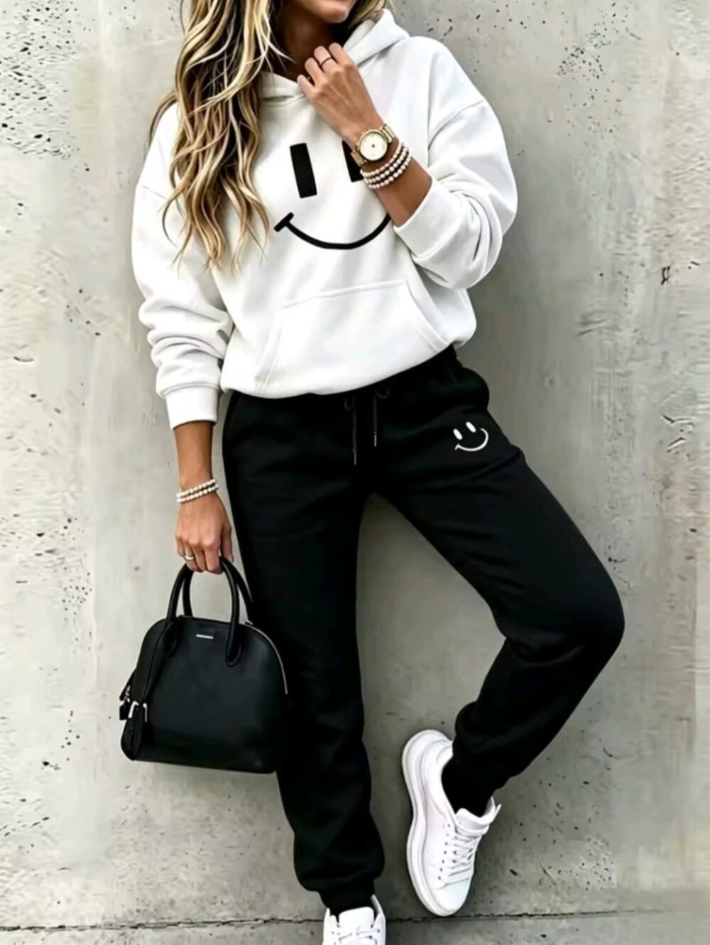 Women's Smile Face Print 2 Piece  Tracksuit Set Outfits